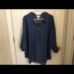 Denim Lace / Lace Front Blouse